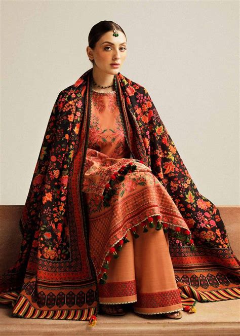 Hussain Rehar Embroidered Khaddar Unstitched Pc Suit Dusky Brown