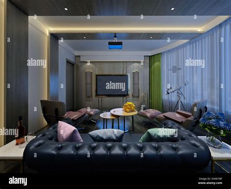 3d Render Home Theater Room Stock Photo Alamy