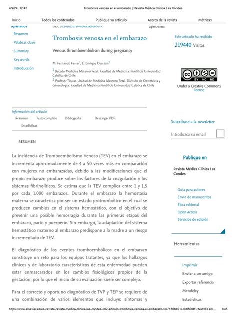 Trombosis Venosa En El Embarazo Revista Médica Clínica Las Condes Pdf