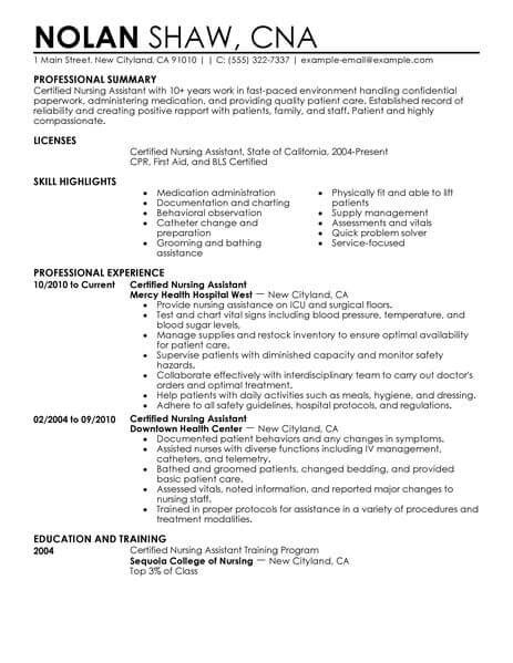 Best Nursing Aide And Assistant Resume Example LiveCareer