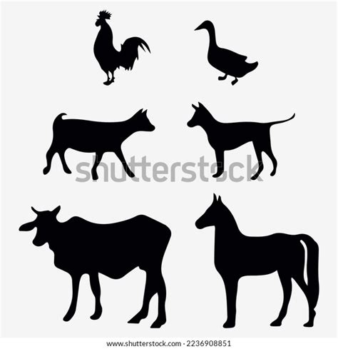 Vector Silhouettes Farm Animals Goose Rooster Stock Vector Royalty