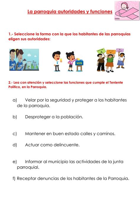 Autoridades De La Parroquia Y Sus Funciones Worksheet Se Ales De