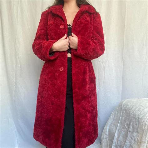 Long Red Faux Fur Coat In Great Condition Super Depop