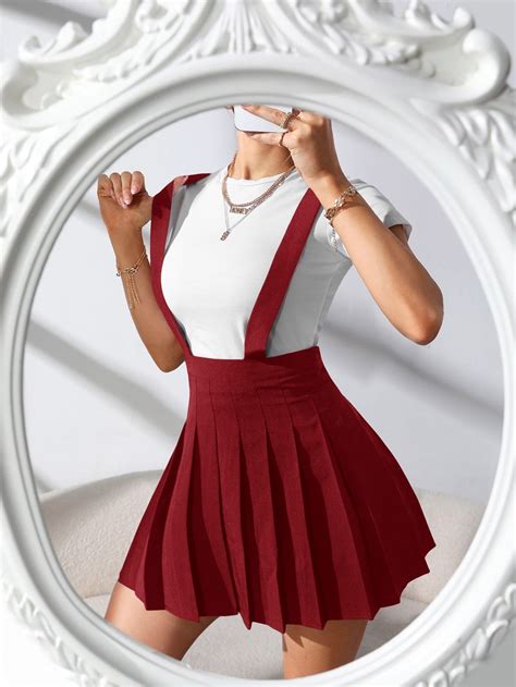 Solid Pleated Suspender Skirt Artofit