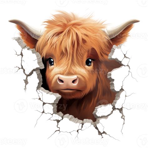 Highland Cow Peeking Out From Wall Generative Ai 26913069 Png