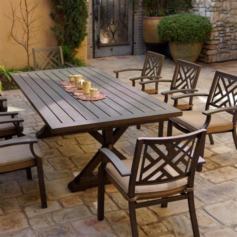 Darlee Brooklyn 9 Piece Aluminum Patio Dining Set W 86 X 44 Rectangular Table And Sesame Cushions