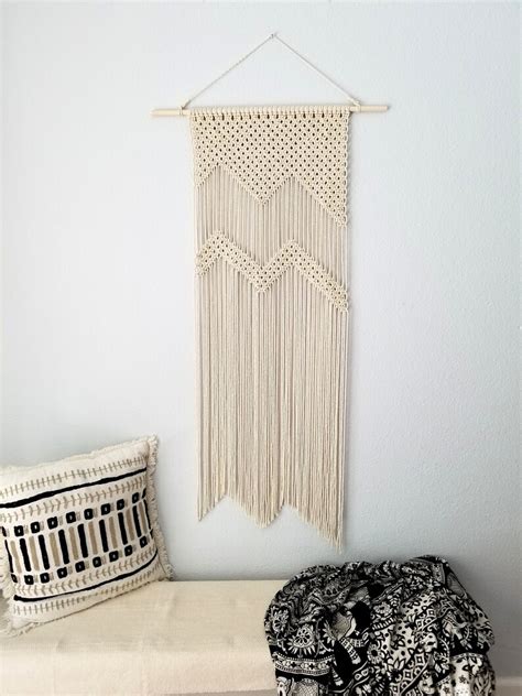 Long Macrame Wall Hanging Abstract Woven Tapestry Chevron Etsy