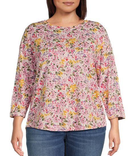 Westbound Plus Size Floral Print 3 4 Sleeve Knit Crew Neck Top Dillards