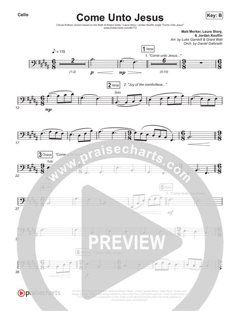 Come Unto Jesus Choral Anthem SATB Cello Sheet Music PDF Keith