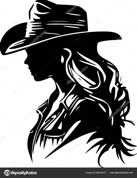 Cowgirl Black White Vector Illustration Stock Vector By CreativeOasis