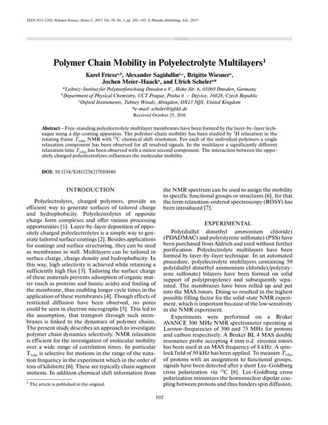 (PDF) Polymer Chain Mobility in Polyelectrolyte Multilayers