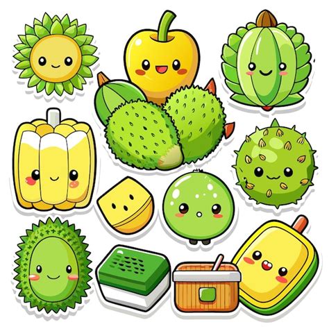 Frutas Y Postres De Dibujos Animados Con Caras Felices Vector Premium