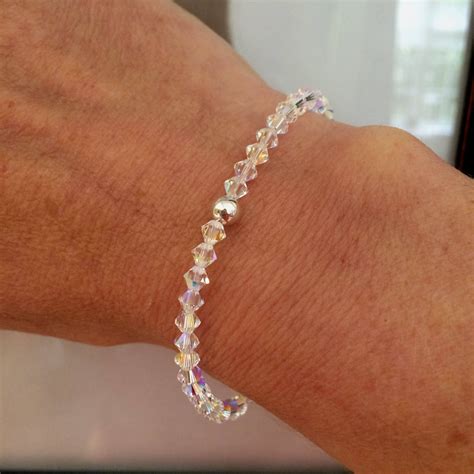 AB Crystal Stretch Bracelet Sterling Silver Or Gold Bead AB Etsy UK