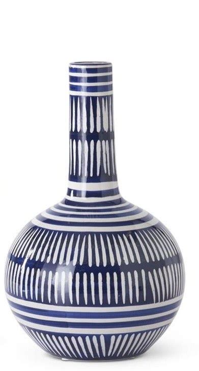 Dark Blue And White Ceramic Lines Vase Wilford Lee Home Accents