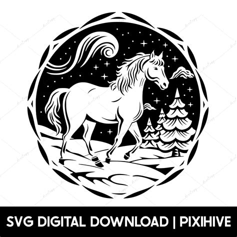 Christmas Horse Svg Horse Clipart Holiday Scenery Svg Equestrian Svg