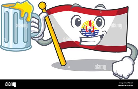 Happy Flag French Polynesia Scroll Mascot Design With A Big Glass Stock