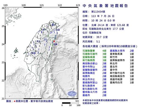 花蓮10：24規模51地震、最大震度4級 台北明顯有感搖晃