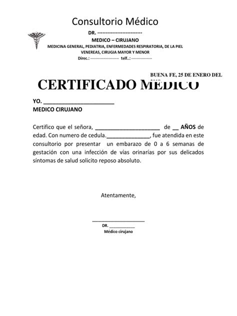 Formato Certificado Medico