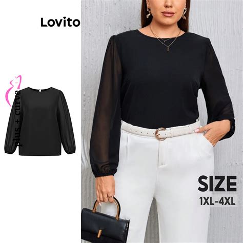 Lovito Blusa Plus Size Curva Elegante De Malha Lisa E Contrastante Para