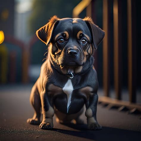 Um cachorro preto uma mancha branca no peito está sentado na