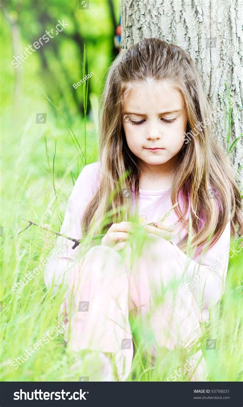 Worried Little Girl On Grass Stock Photo 93798031 : Shutterstock