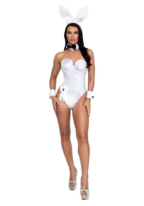 Playboy Women S Sexy White And Silver Rhinestone Bunny Costume