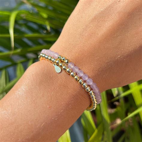 Lavender Jade And Gold Beaded Bracelet Stack 4mm Kamaria