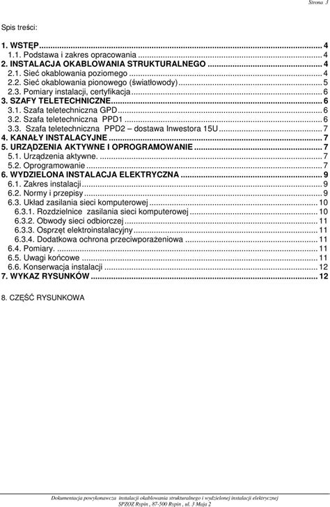 Dokumentacja Powykonawcza Instalacji Okablowania Strukturalnego I