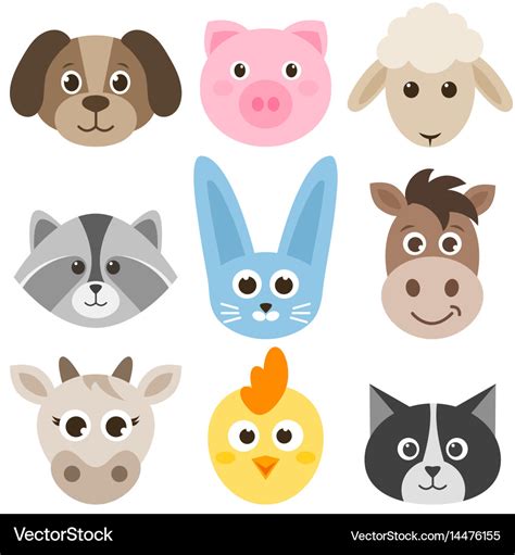 Set of cute cartoon colorful farm animals Vector Image