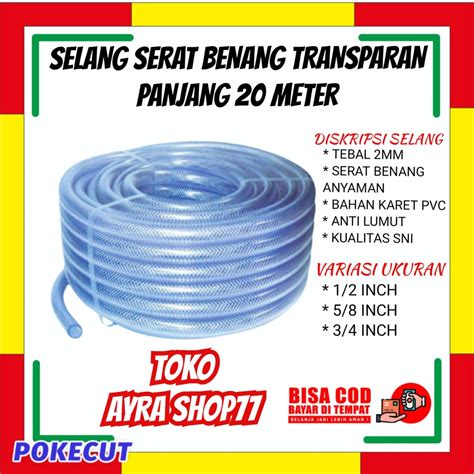 Jual PROMO SELANG AIR 20 METER SERAT BENANG TRANSPARAN UNTUK CUCI MOTOR