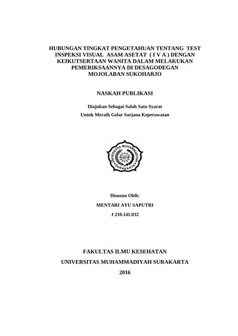 Pdf Hubungan Tingkat Pengetahuan Tentang Test Eprints Ums Ac Id