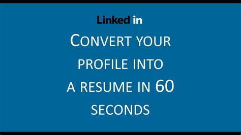 How To Convert Your Linkedin Profile Into A Resume In 60 Seconds YouTube