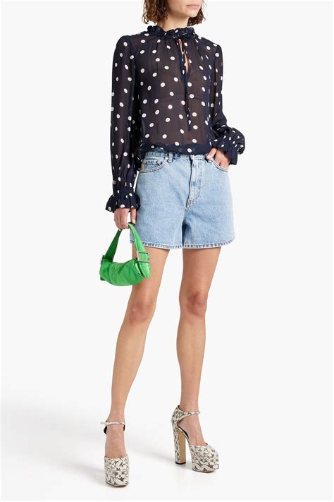 Ganni Ruffled Polka Dot Chiffon Blouse The Outnet