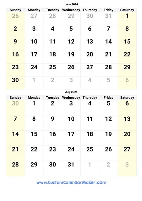 Monthly Calendar June And July 2024 Dacie Dorothy