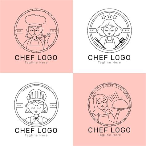 Premium Vector Linear Flat Female Chef Logo Collection