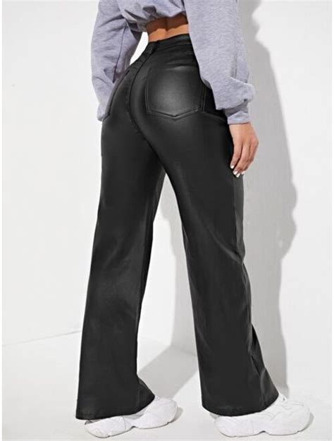 Buy Shein Straight Leg Leather Look Jeans Online Topofstyle