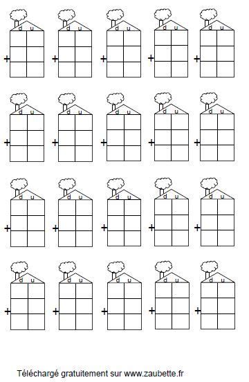 Petites maisons pour additions posées CP Zaubette Mathématiques