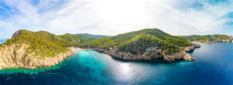 Cala Benirras Beach With Turquoise Sea Water Ibiza Island Spain Stock