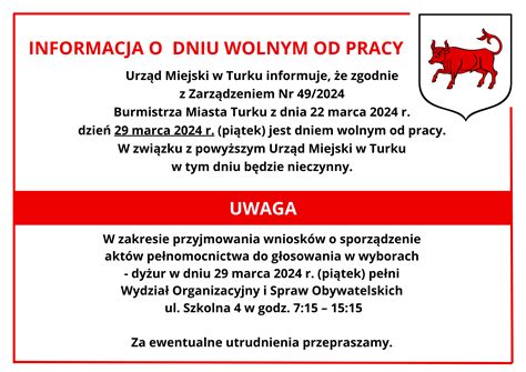 Informacja O Dniu Wolnym Od Pracy