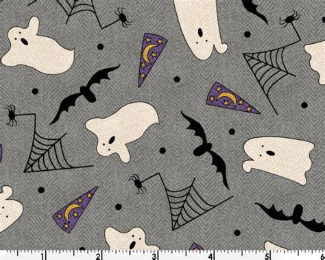 Pumpkin Party Flannel Ghosts And Bats Gray By Bonnie Sullivan From