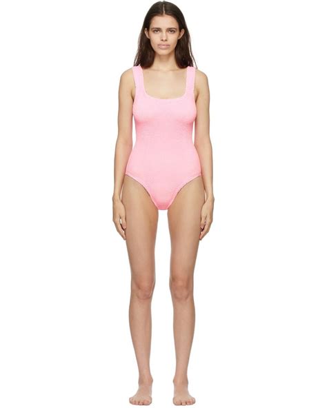 Hunza G Synthetic Pink Square Neck One Piece Swimsuit In Bubblegum