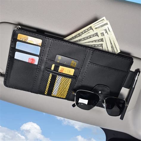 Aston Andia Car Sun Visor Organizer Car Sunglasses Holder Pu Leather Sunglass Pen Card Pouch