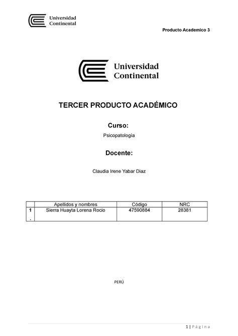 Pa Psicopatolog A Tercer Producto Acad Mico Curso Psicopatolog A