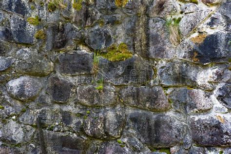 Muro De Pedra Velha De Grandes Pedras Cobertas De Musgo Verde Foto De