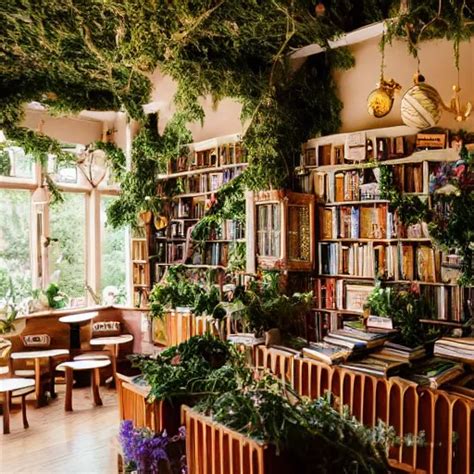 Dreamy Photo Of A Very Very Cozy Bookstore Cafe That Stable Diffusion