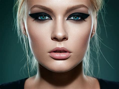 Women Blonde Face Portrait Eyeliner Blue Eyes Hd Wallpaper