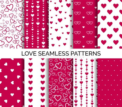 Seamless Patterns With Hearts Set Of Vector Backgrounds For Valentine