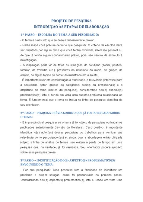 Projeto De Pesquisa Introdução - Projeto DE Pesquisa - Etapas - PROJETO DE PESQUISA INTRODUÇÃO ÀS ETAPAS ...