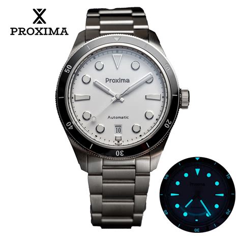 Proxima Px Mm Men Watch White Enamel Dial Bubble Sapphire Pt