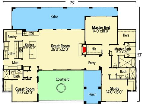 3 Bed Spanish Style House Plan With Front Courtyard 46072hc